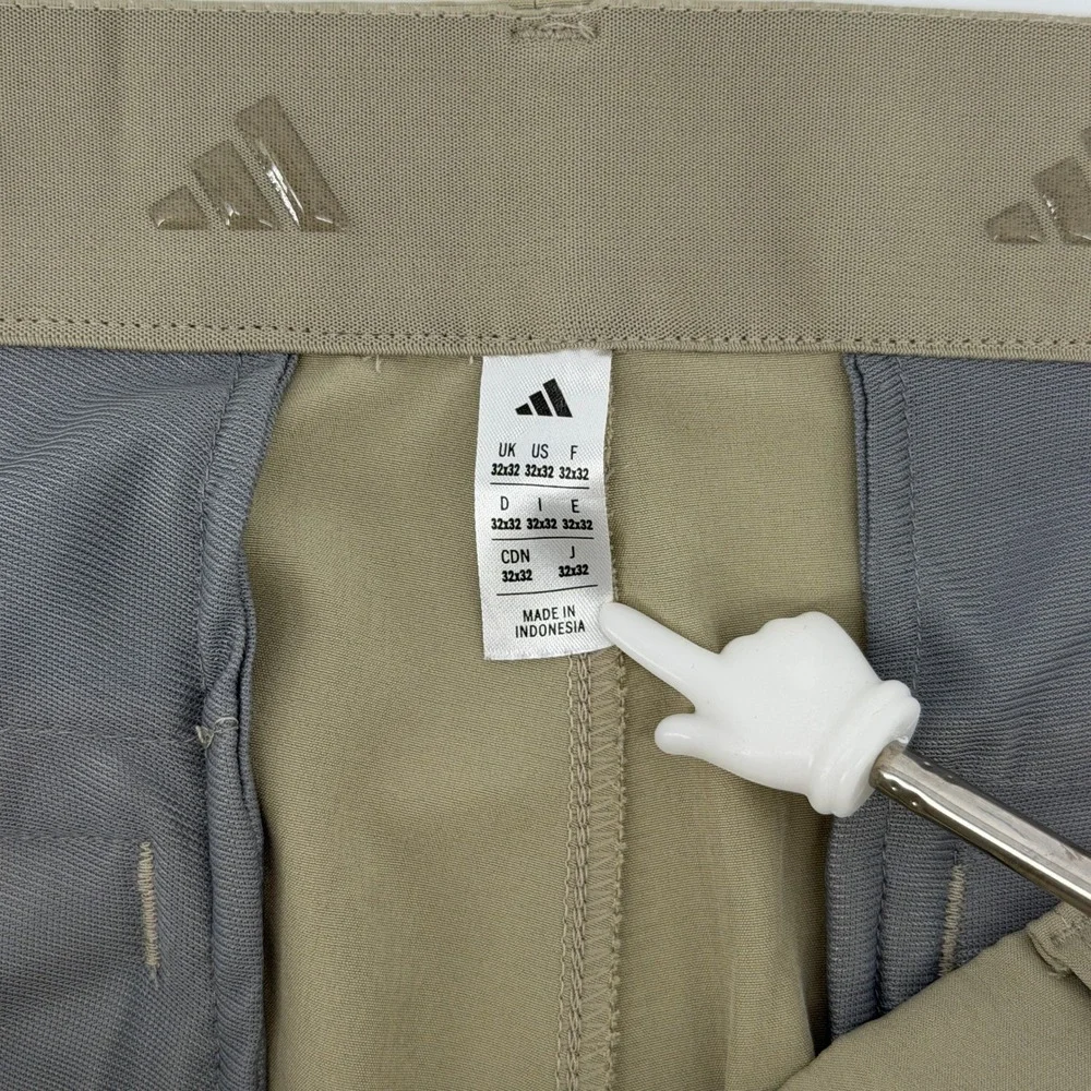 Adidas Golf Pants Mens 32x32 Khaki Tan Performance Stretch Flat Front Trousers
